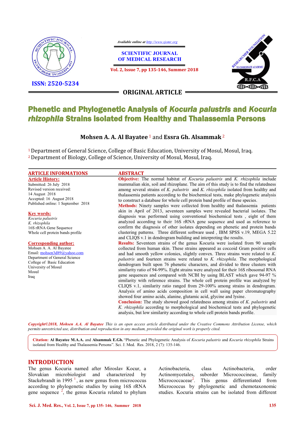 Kocuria Palustris and Kocuria Rhizophila Strains Isolated from Healthy and Thalassemia Persons