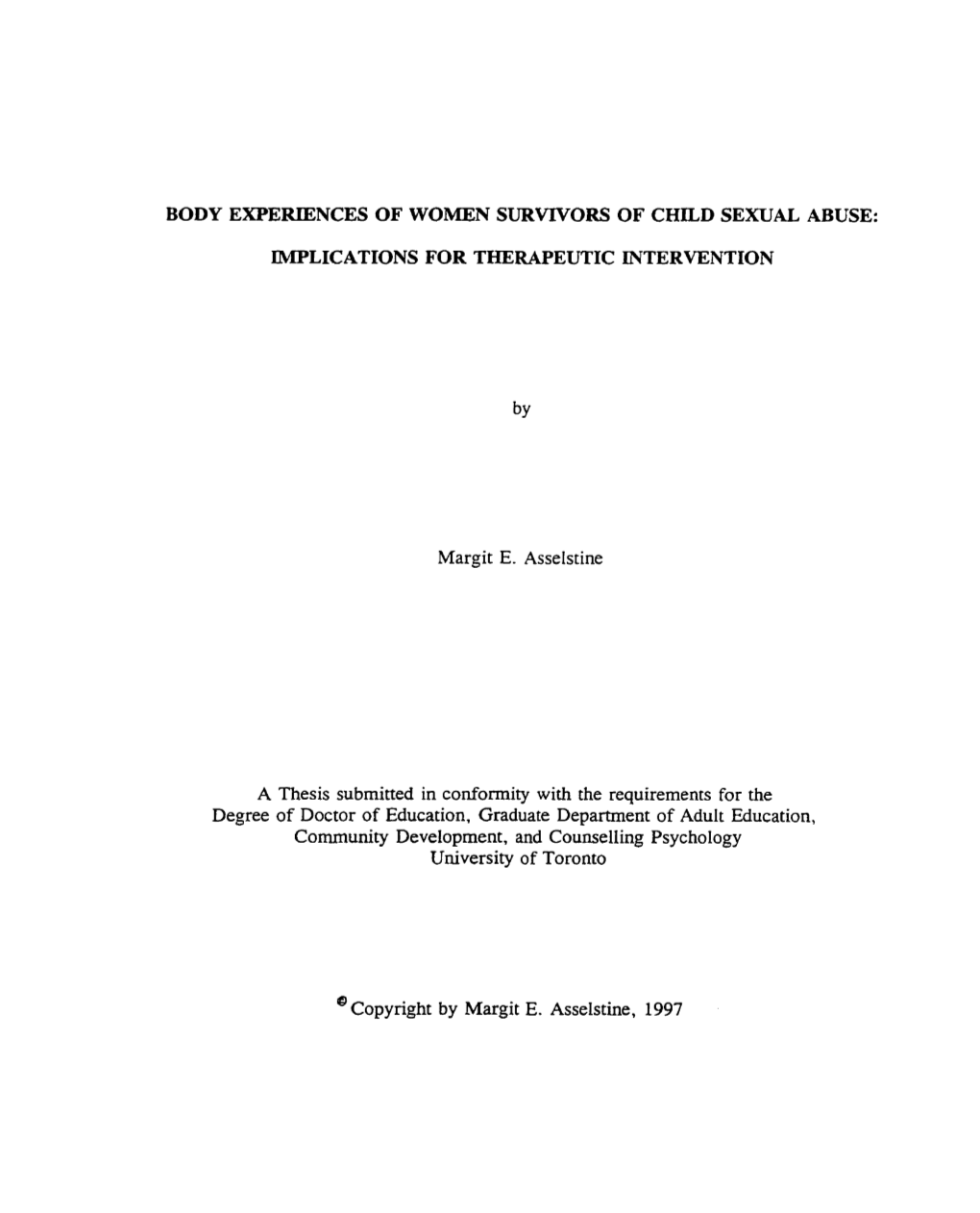 Body Experiences of Women Survivors of Child Sexual Abuse