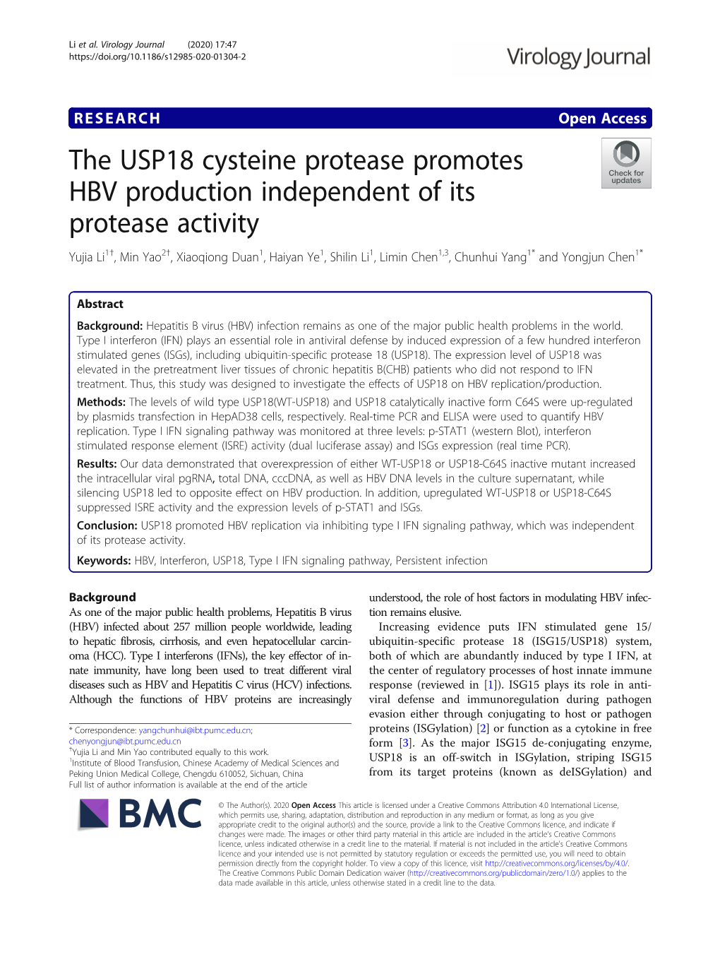 The USP18 Cysteine Protease Promotes HBV Production