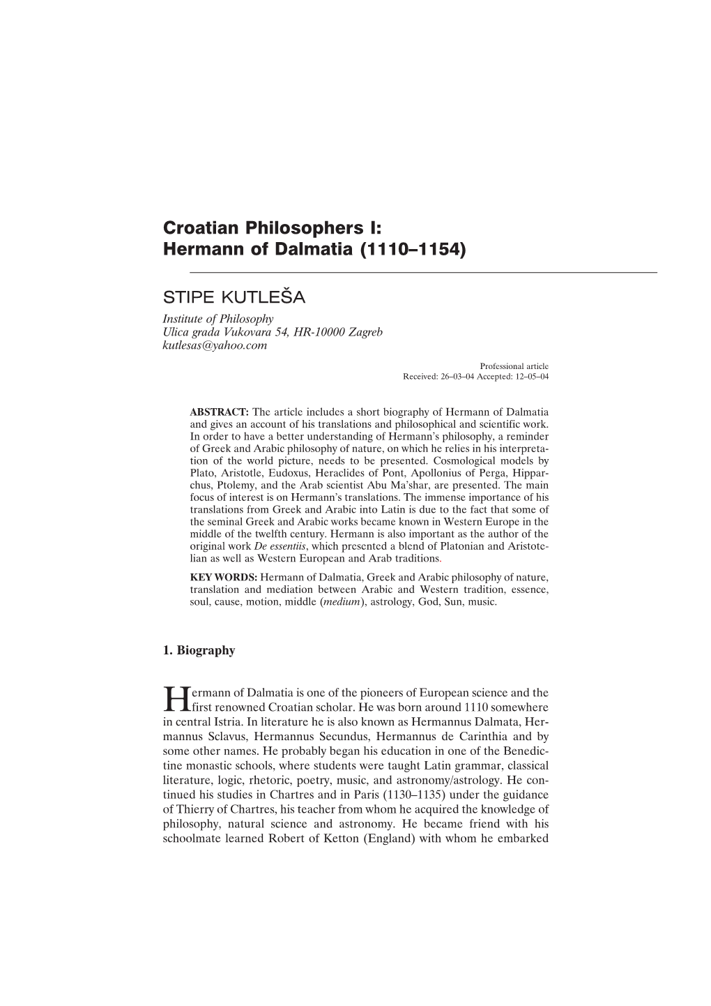 Hrvatski Filozofi I: Herman Dalmatin (1110–1154)
