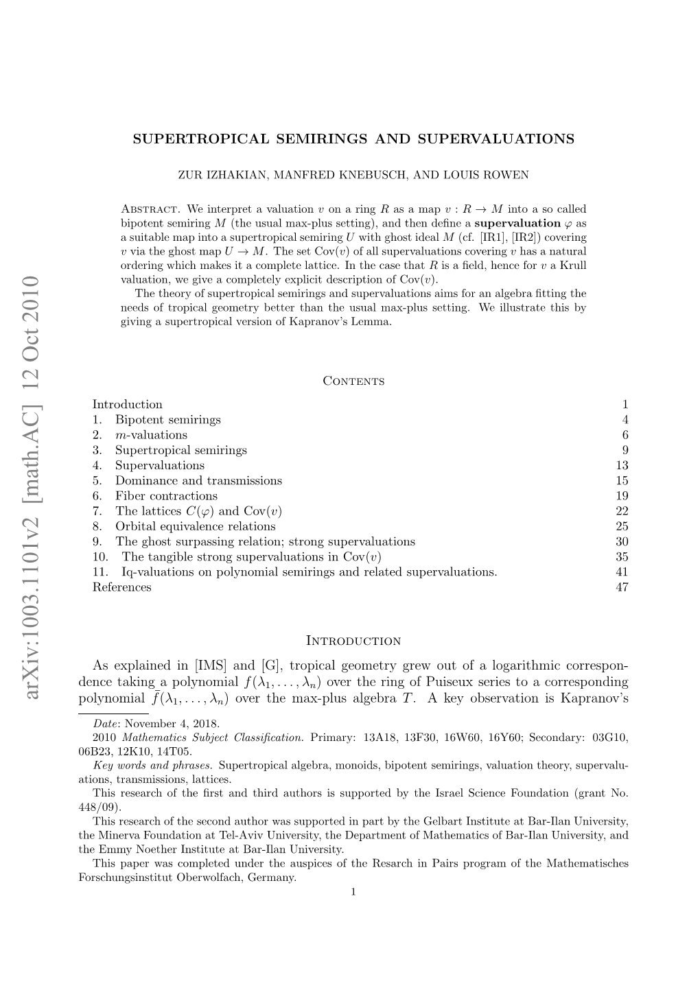 Arxiv:1003.1101V2 [Math.AC] 12 Oct 2010 Polynomial Ec Aigapolynomial a Taking Dence 62,1K0 14T05