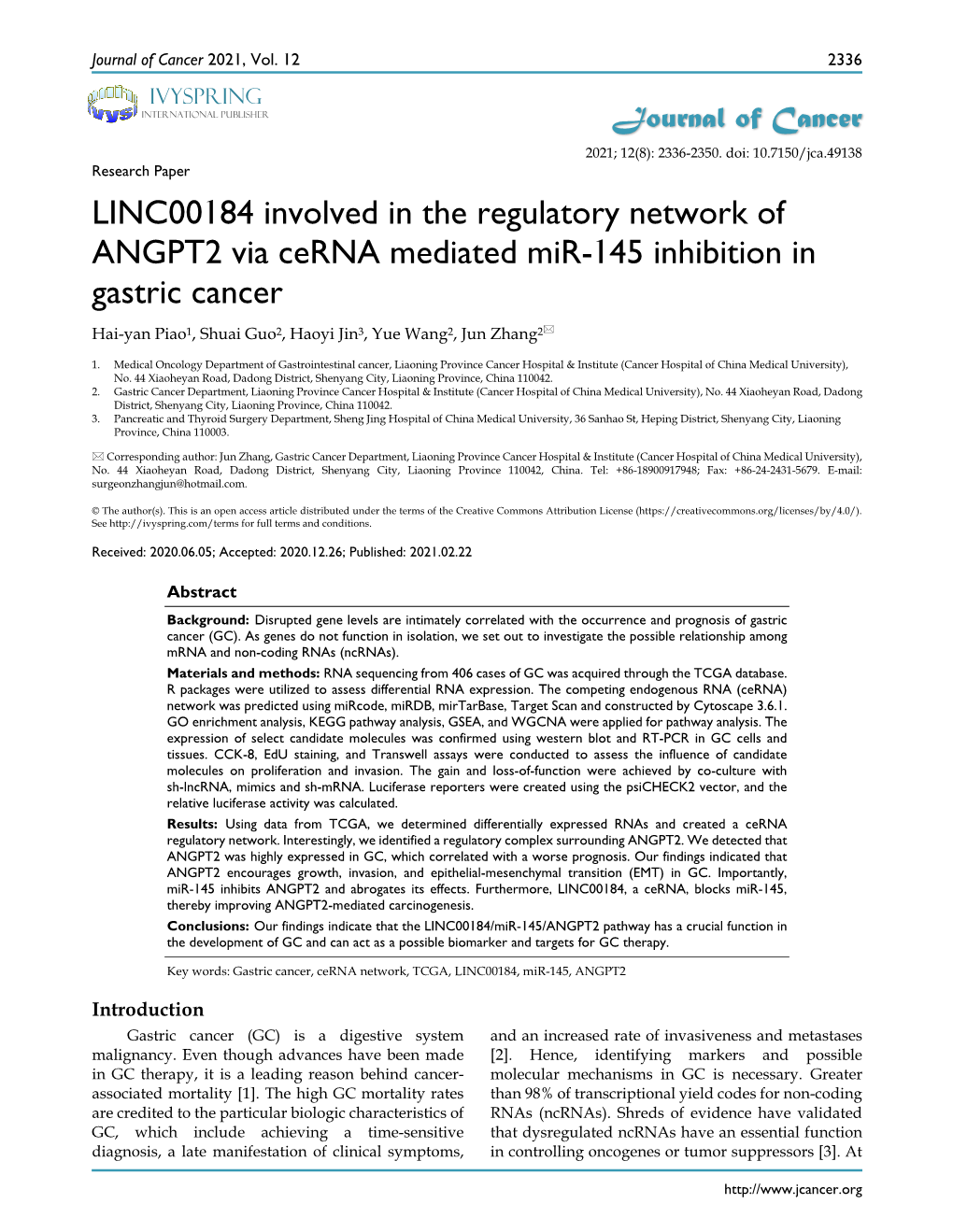 LINC00184 Involved in the Regulatory Network of ANGPT2 Via Cerna