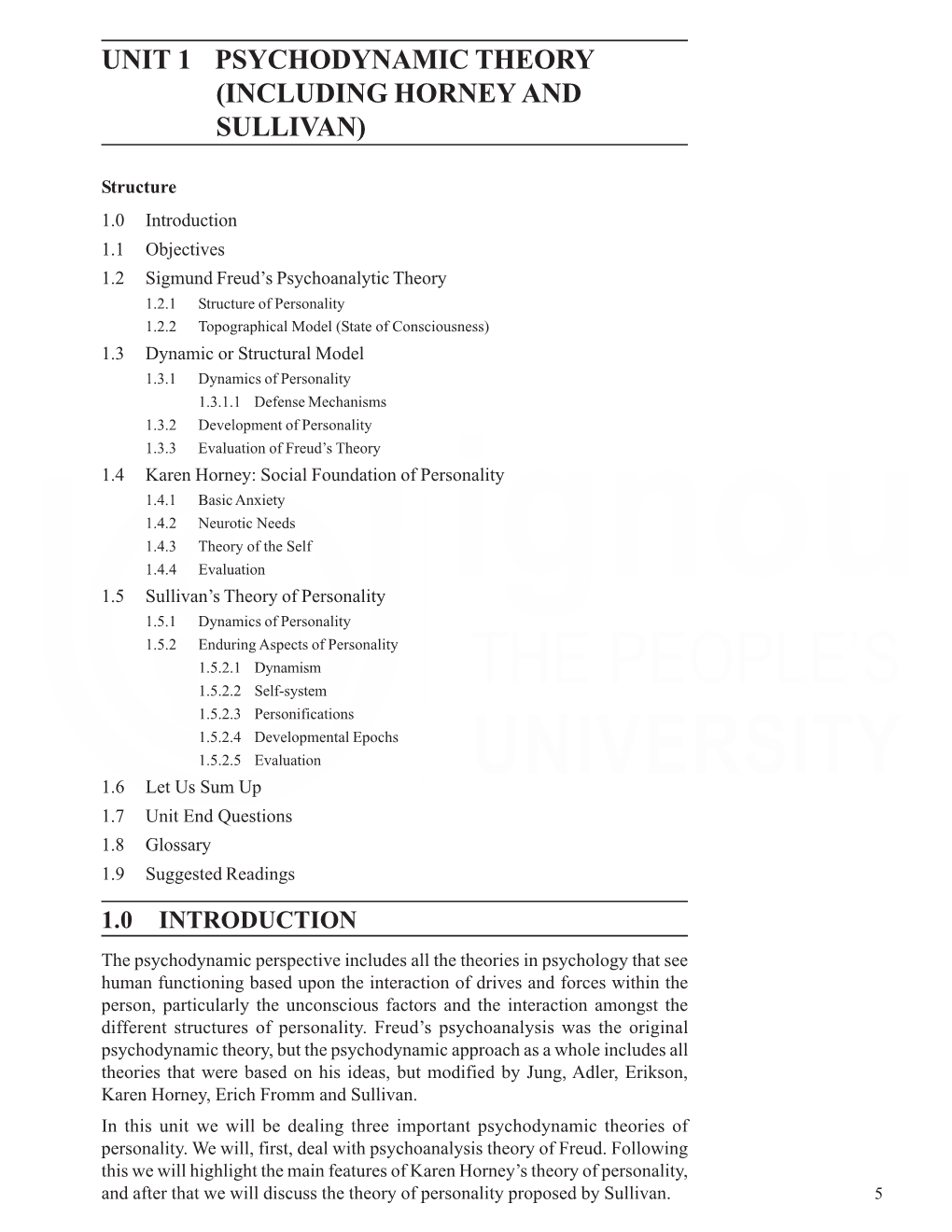 Unit 1 Psychodynamic Theory (Including Horney and Sullivan)