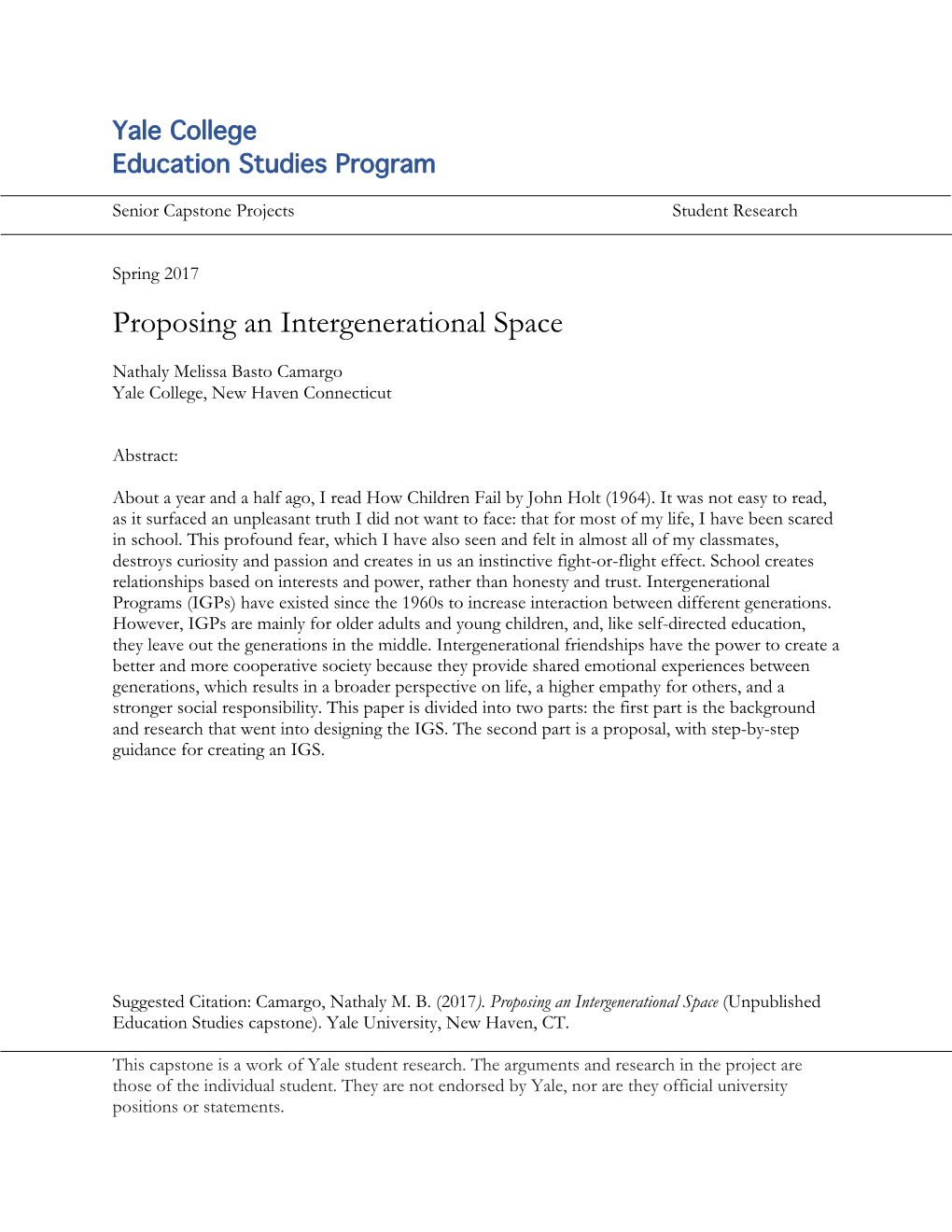 Proposing an Intergenerational Space
