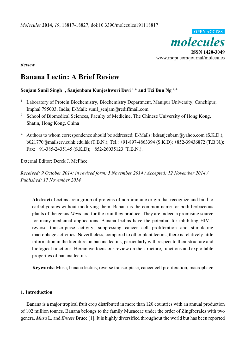 Banana Lectin: a Brief Review