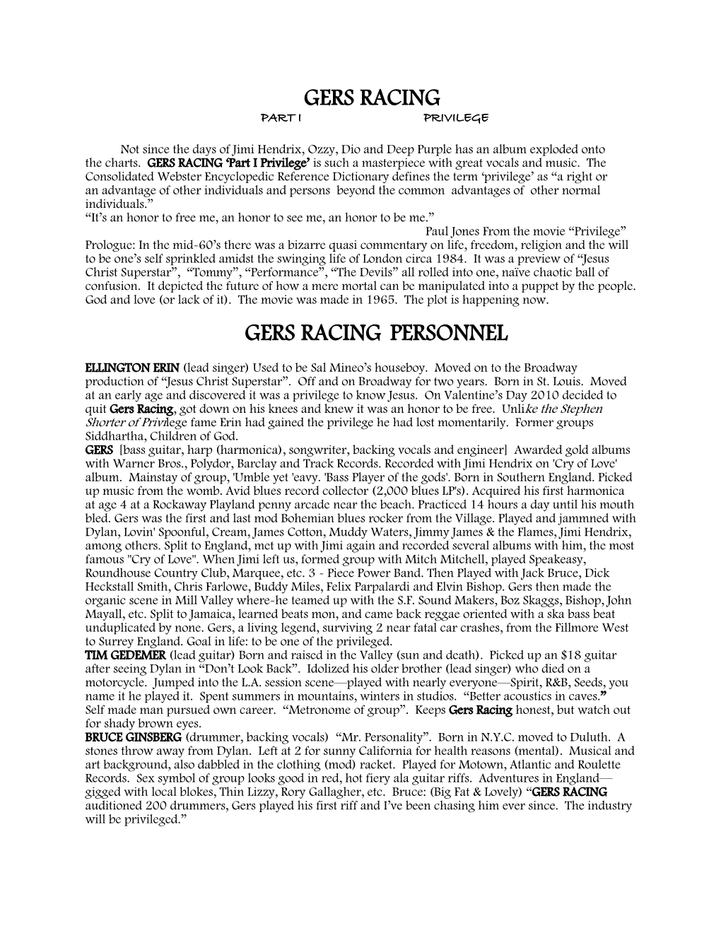 Gers Racing Part I Privilege