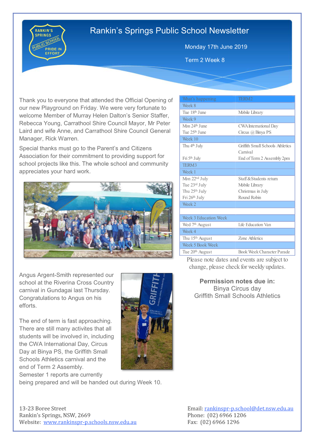 Rankin's Springs Public School Newsletter