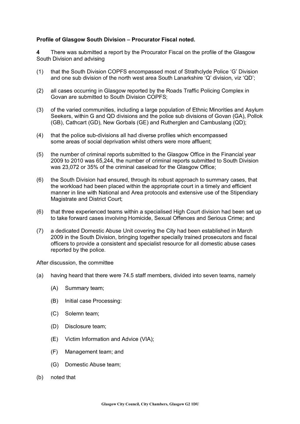 Profile of Glasgow South Division – Procurator Fiscal Noted