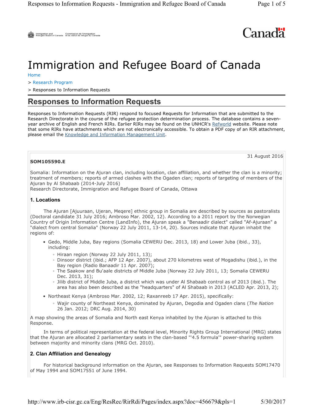 Immigration and Refugee Board of Canada Page 1 of 5