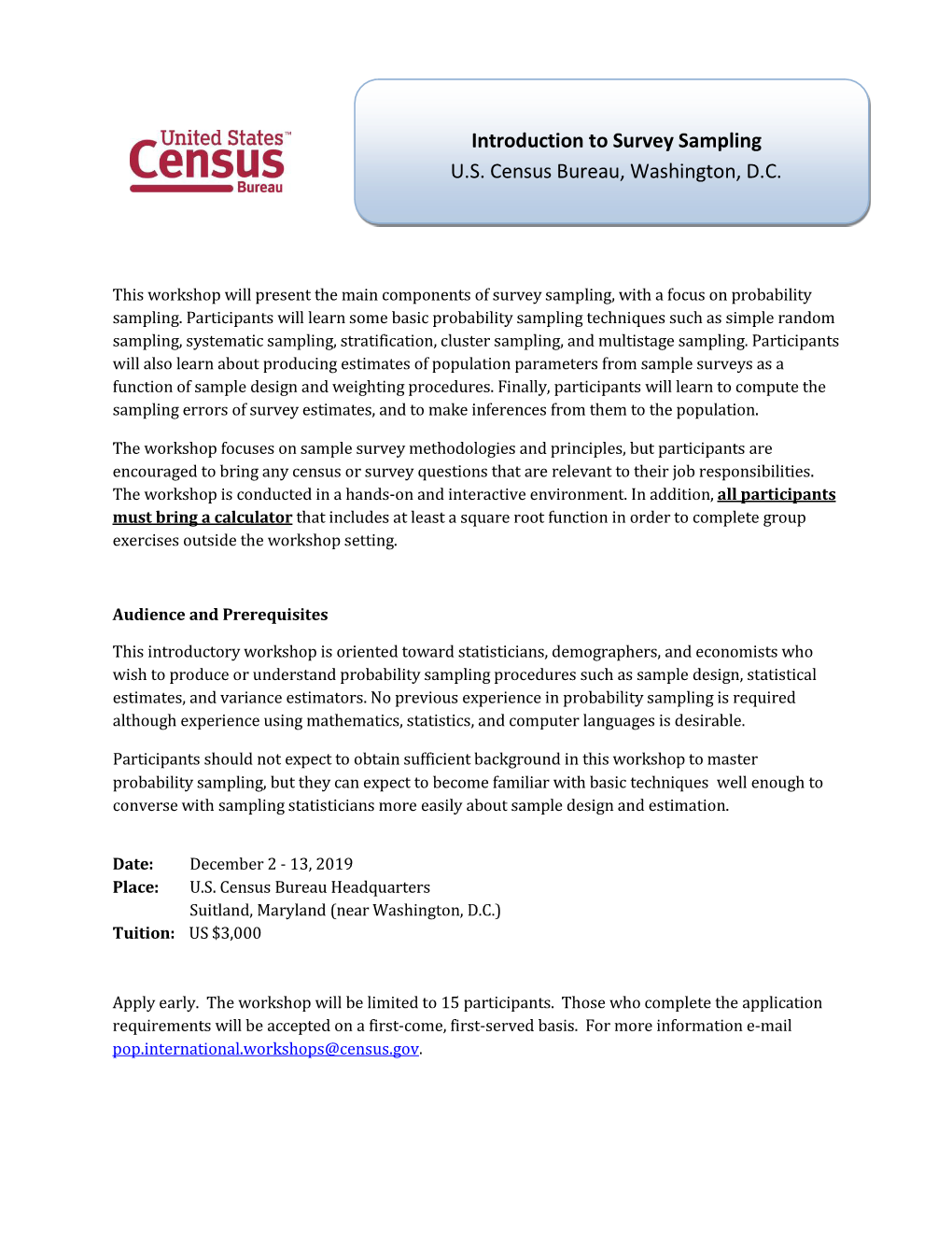 Introduction to Survey Sampling U.S. Census Bureau, Washington, D.C