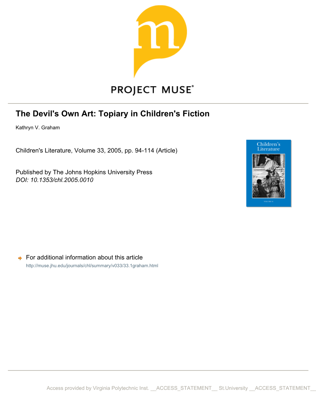 The Devil's Own Art: Topiary in Children's Fiction