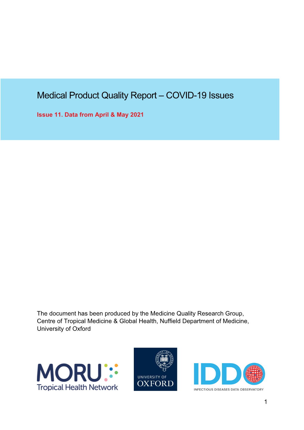 Medical Product Quality Report – COVID-19 Issues