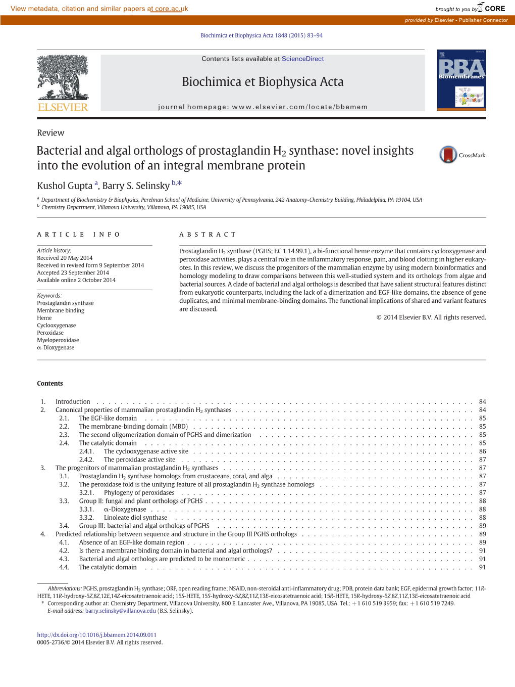 Bacterial and Algal Orthologs of Prostaglandin H2 Synthase: Novel Insights Into the Evolution of an Integral Membrane Protein