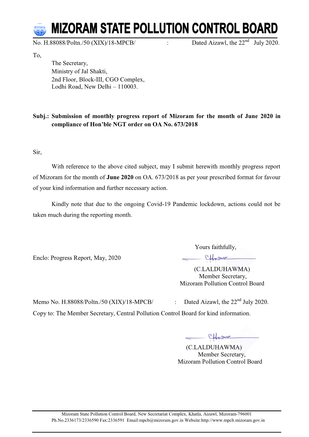 June 2020 in Compliance of Hon’Ble NGT Order on OA No