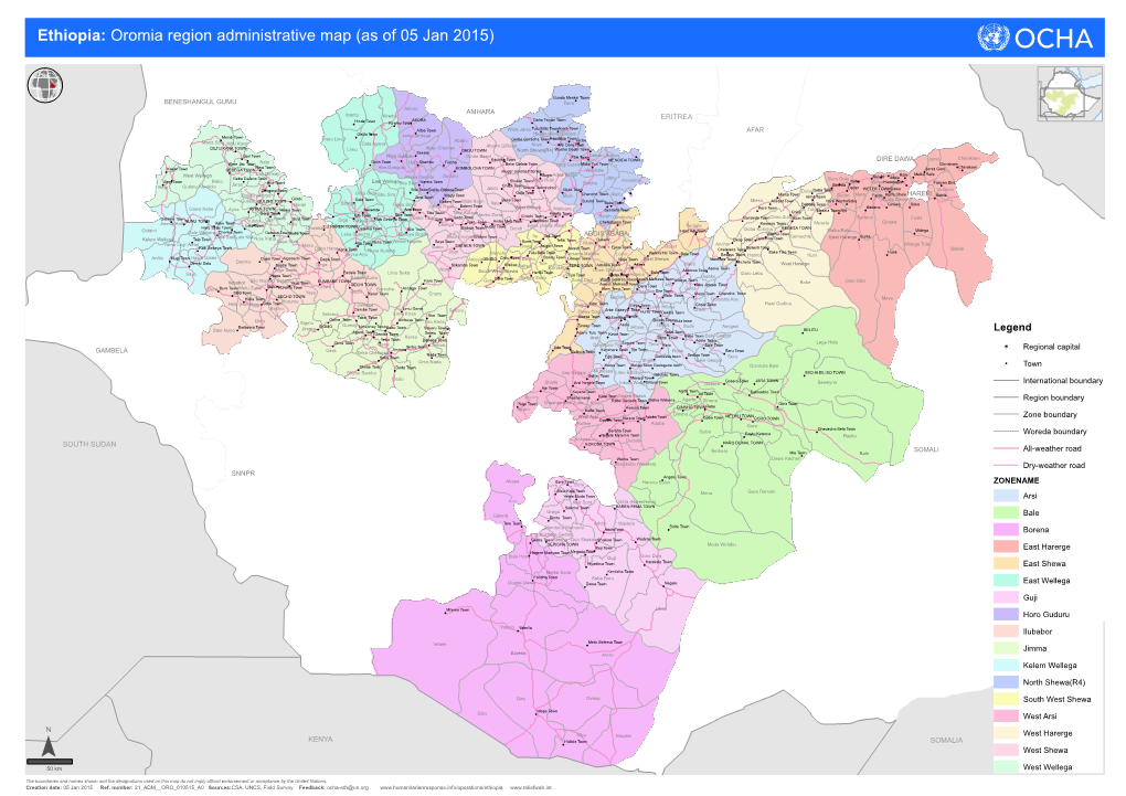 Ethiopia: Oromia Region Administrative Map (As of 05 Jan 2015)