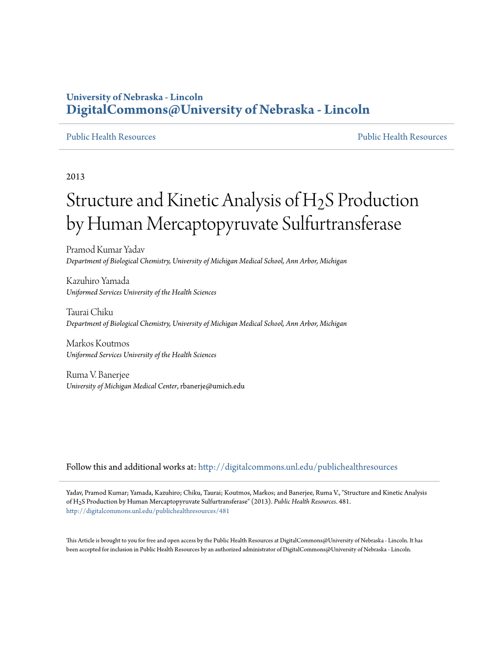 Structure and Kinetic Analysis of H2S Production by Human