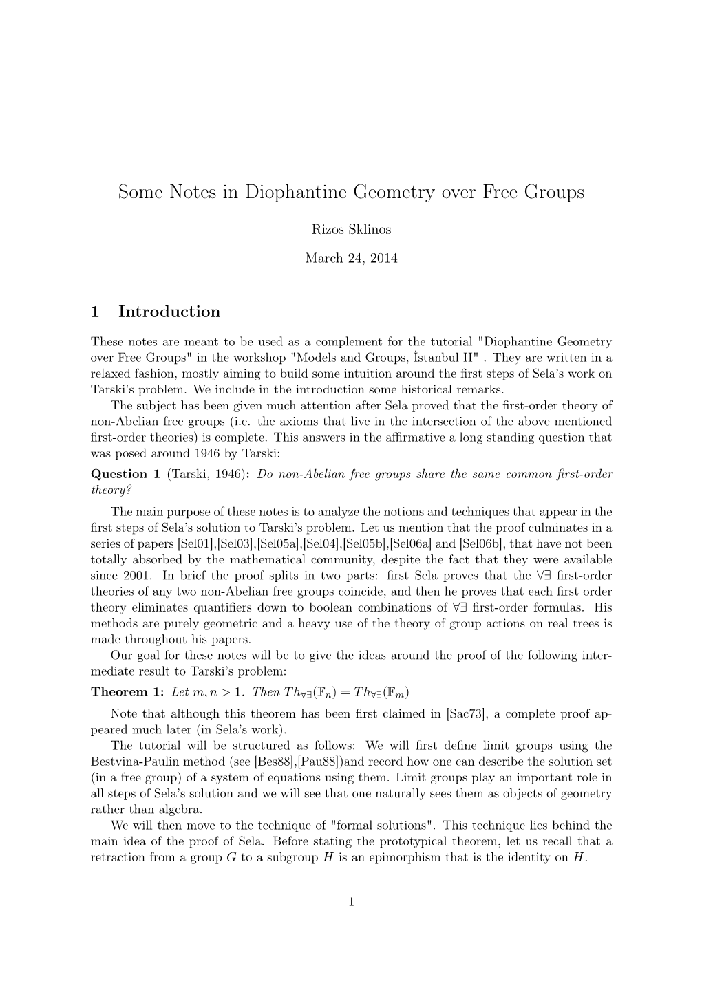 Some Notes in Diophantine Geometry Over Free Groups