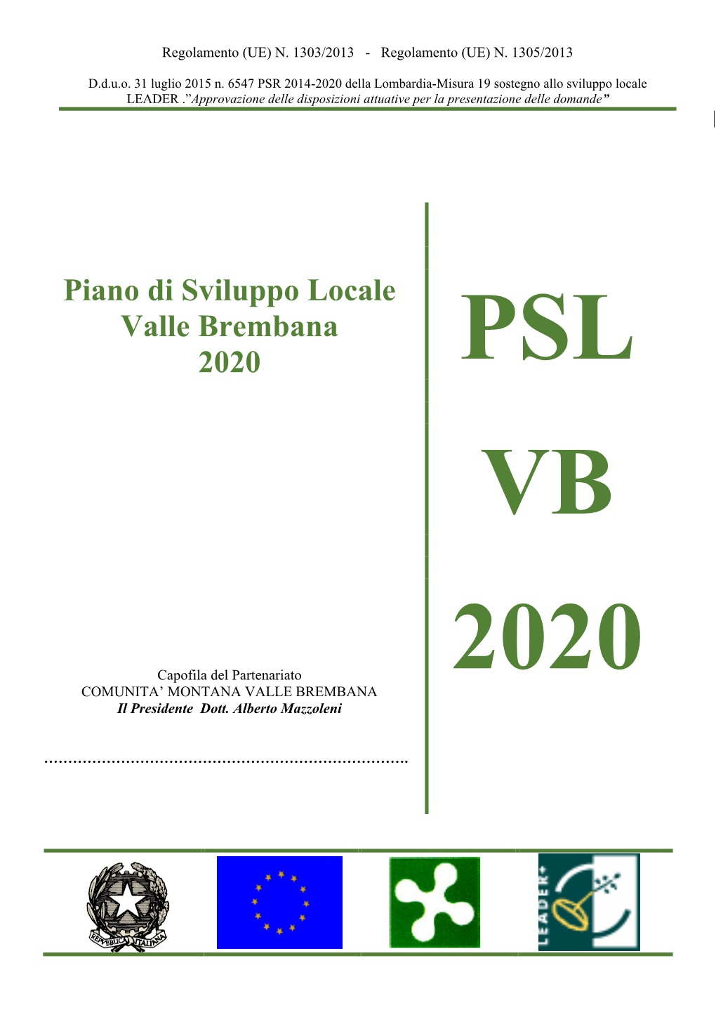 Piano Di Sviluppo Locale Valle Brembana 2020 PSL