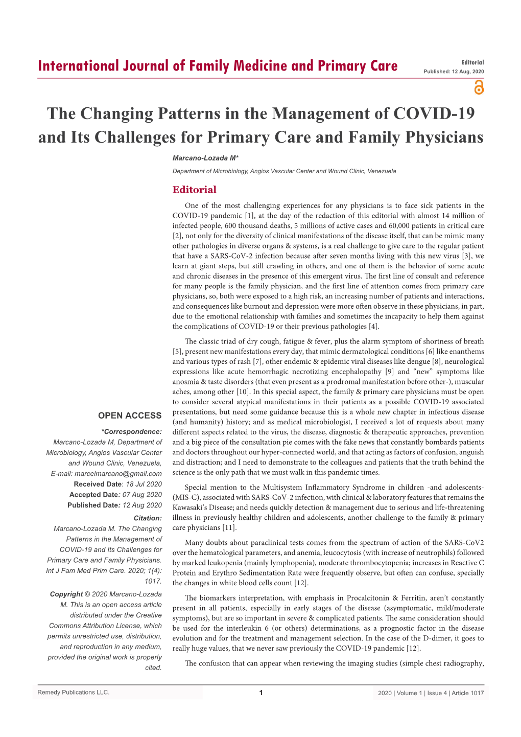 The Changing Patterns in the Management of COVID-19 and Its Challenges for Primary Care and Family Physicians