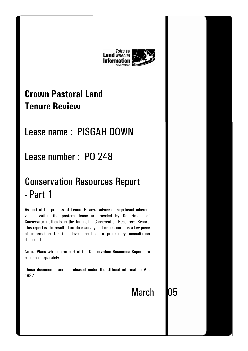 Crown Pastoral-Tenure Review-Pisgah-Down-Conservation Resources Report Part1