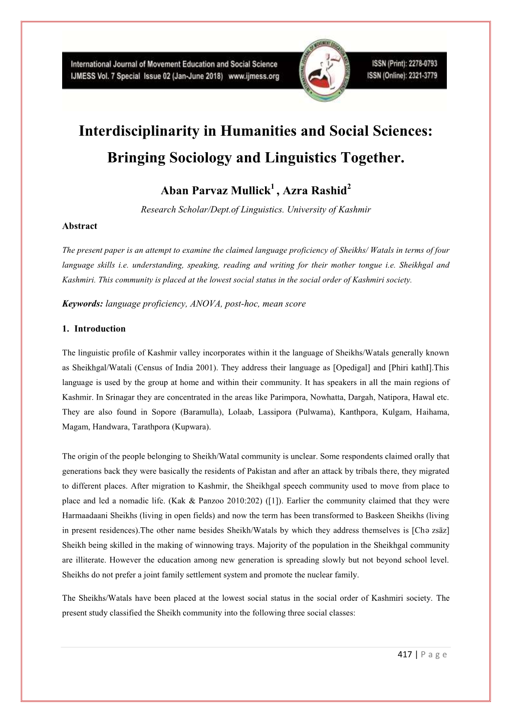 Interdisciplinarity in Humanities and Social Sciences: Bringing Sociology and Linguistics Together
