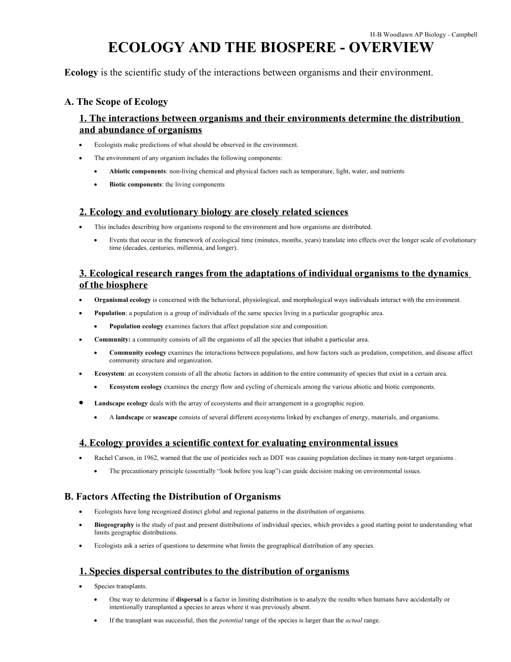 Ecology and the Biospere - Overview