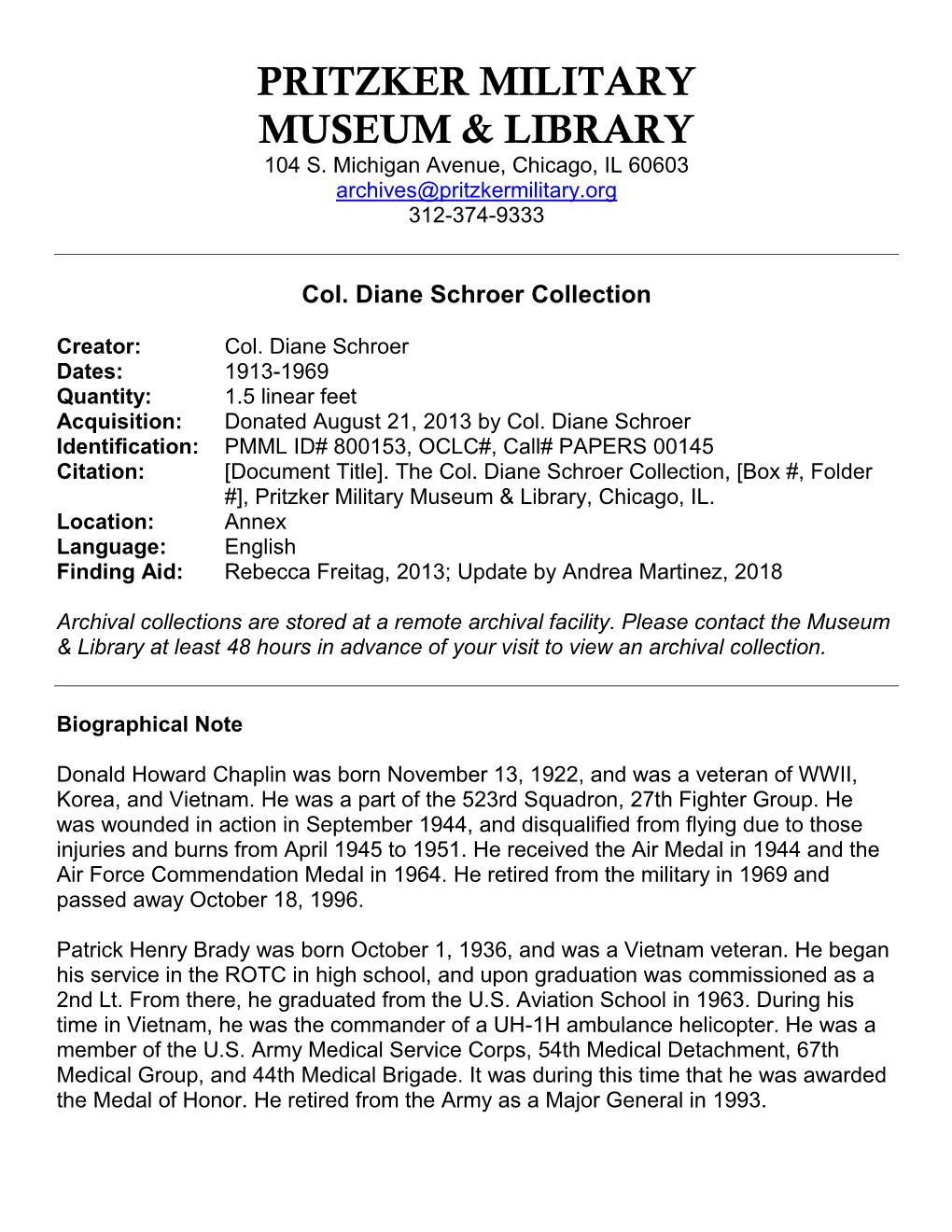 Col. Diane Schroer Collection