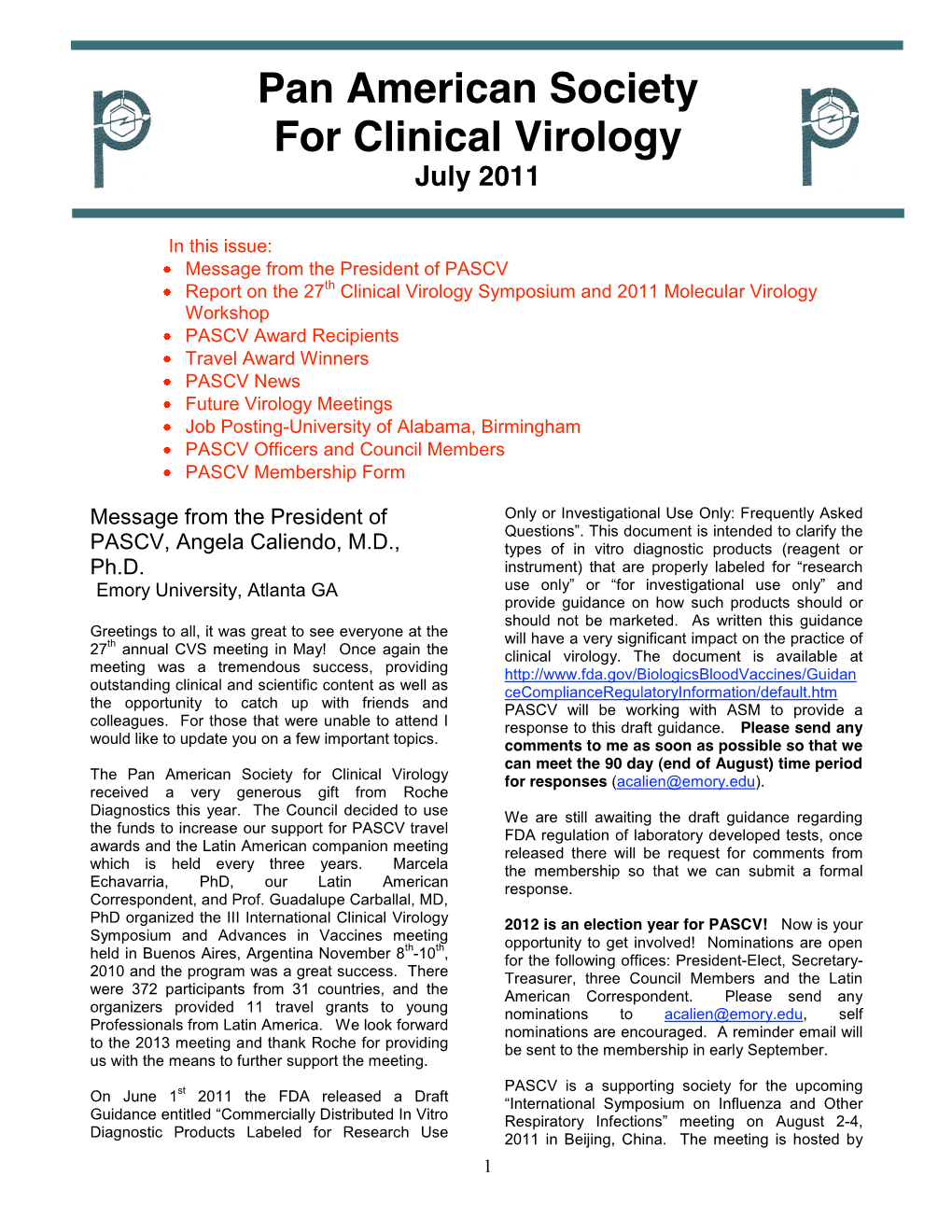Pan American Society for Clinical Virology July 2011