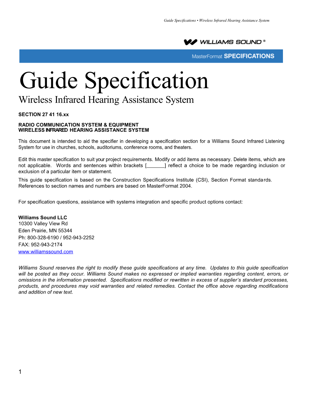 MFS 101 - Master Format Spec - FM