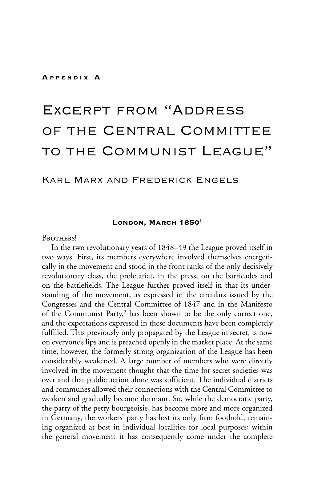 Excerpt from “Address of the Central Committee to the Communist League”