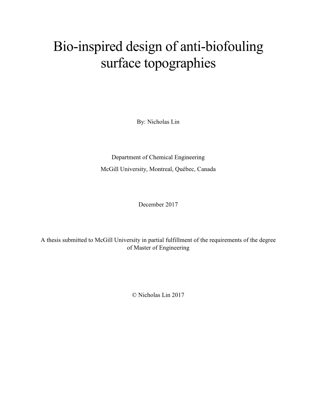 Bio-Inspired Design of Anti-Biofouling Surface Topographies