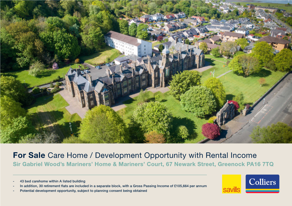 For Sale Care Home / Development Opportunity with Rental Income Sir Gabriel Wood’S Mariners’ Home & Mariners’ Court, 67 Newark Street, Greenock PA16 7TQ