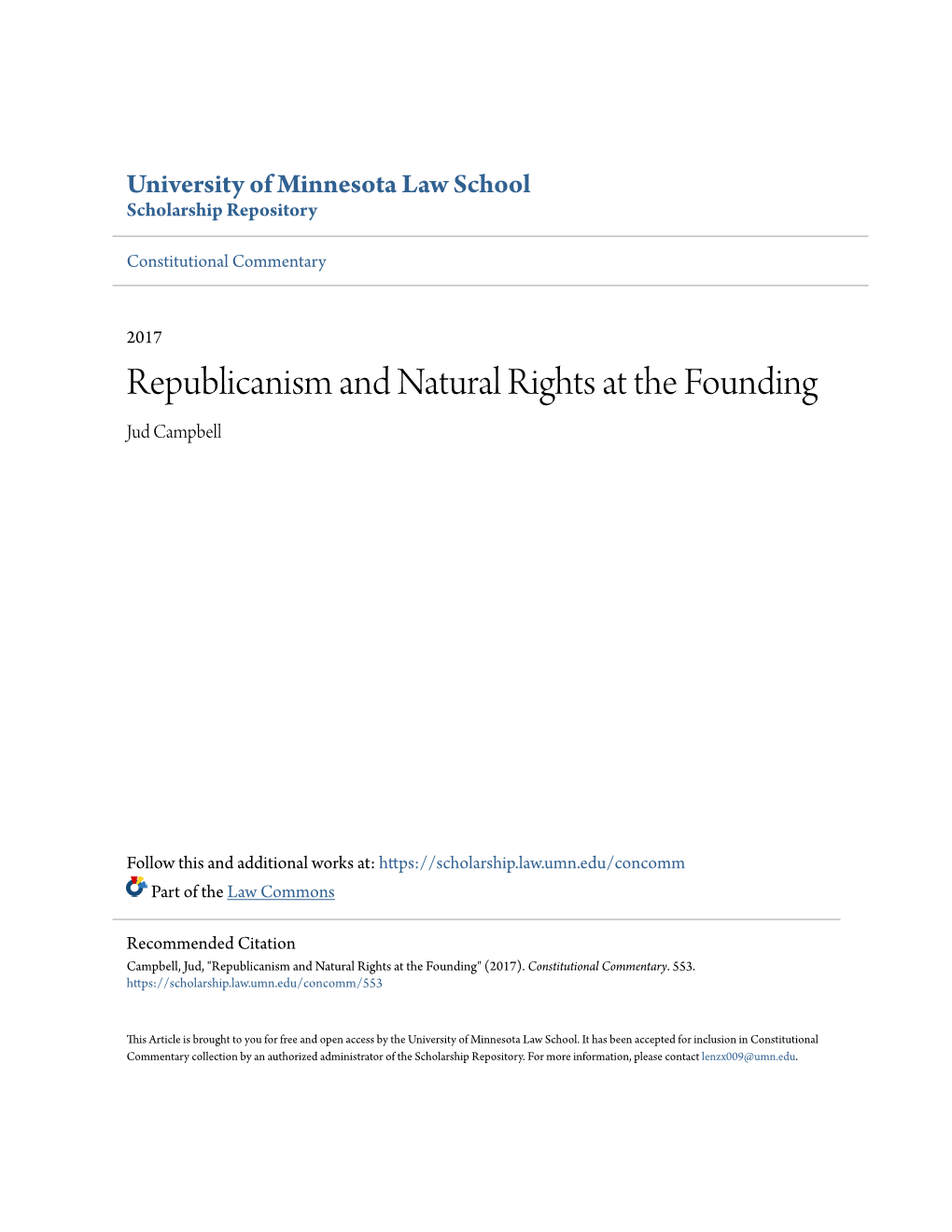 Republicanism and Natural Rights at the Founding Jud Campbell