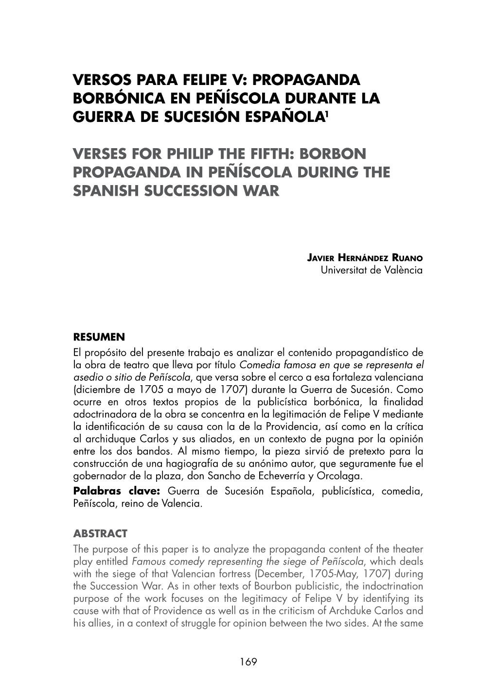 Propaganda Borbónica En Peñíscola Durante La Guerra De Sucesión Española1