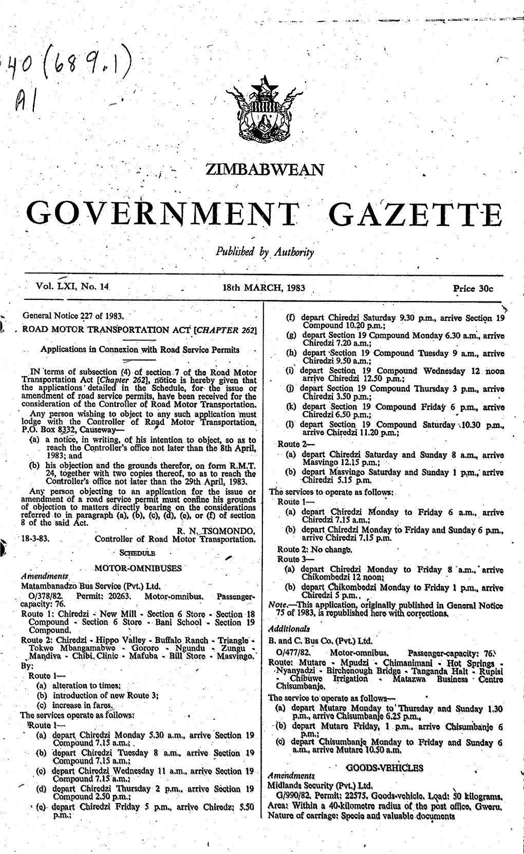 Zimbabwean Government Gazette