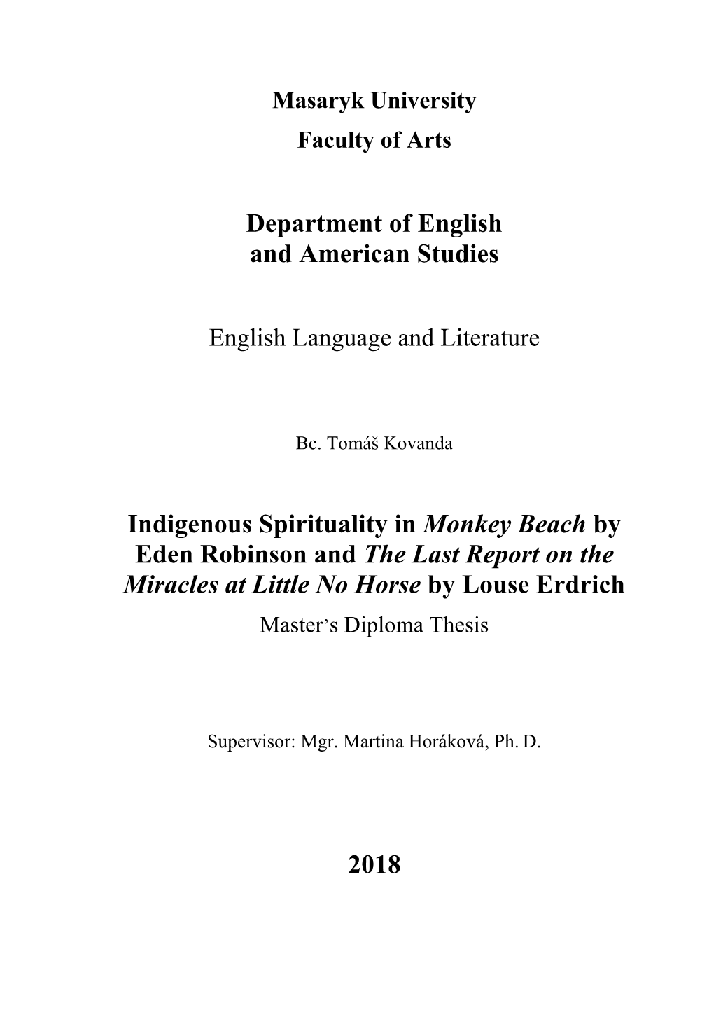 Department of English and American Studies Indigenous Spirituality In