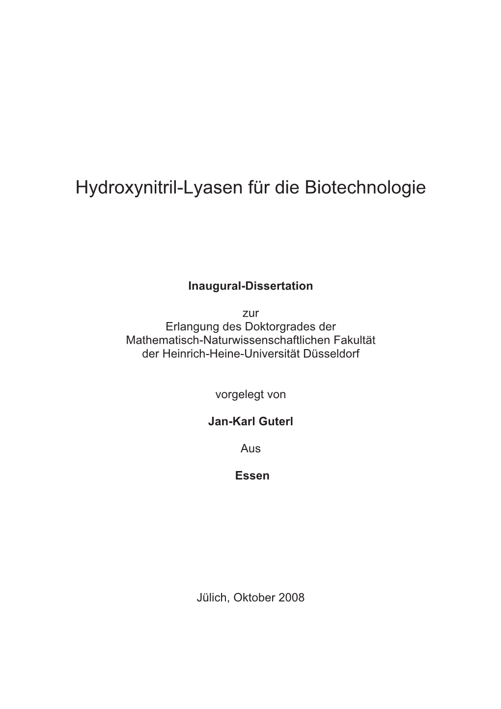 Hydroxynitril-Lyasen Für Die Biotechnologie