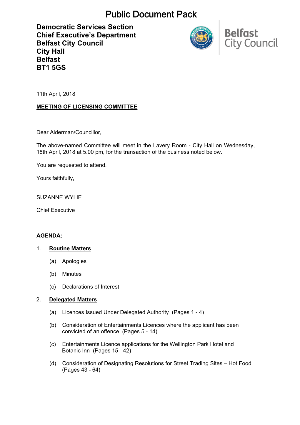 (Public Pack)Agenda Document for Licensing Committee, 18/04/2018 17:00