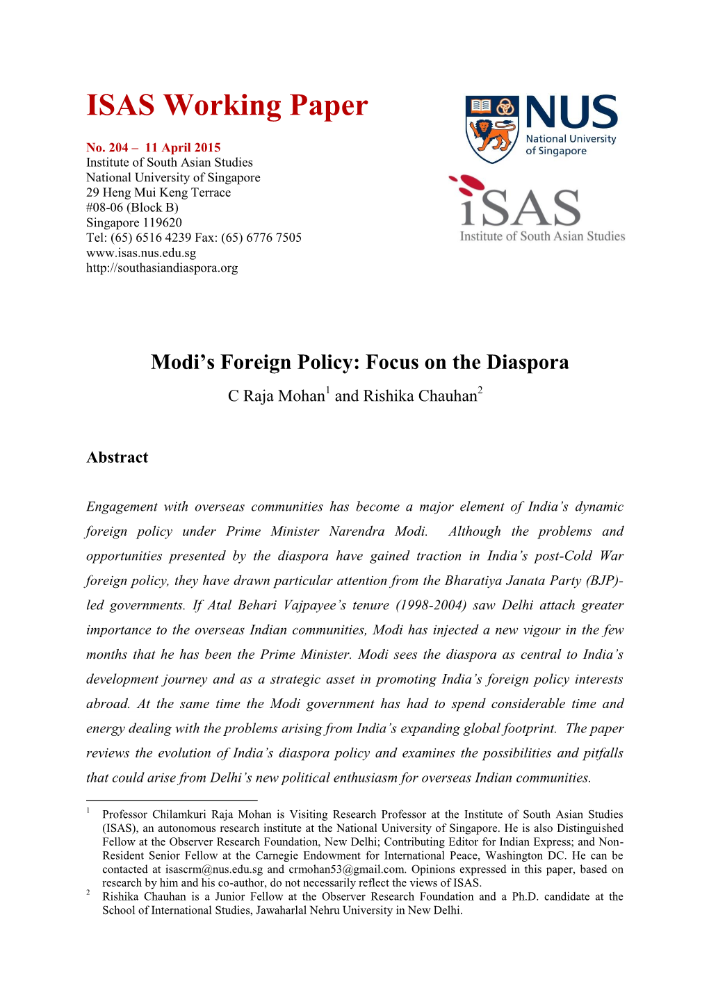 Modi's Foreign Policy: Focus on the Diaspora