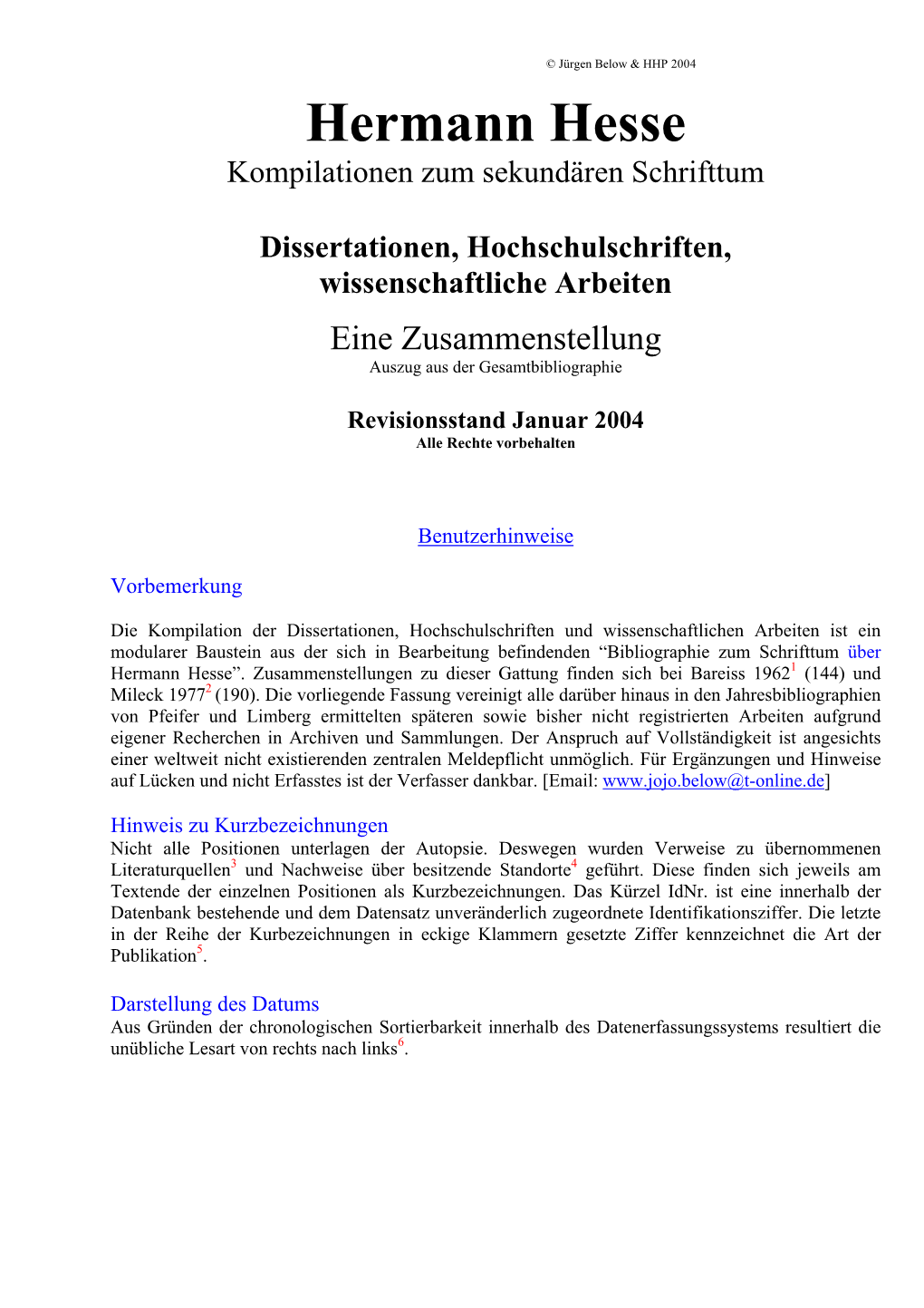 Dissertationen, Hochschulschriften, Wissenschaftliche Arbeiten