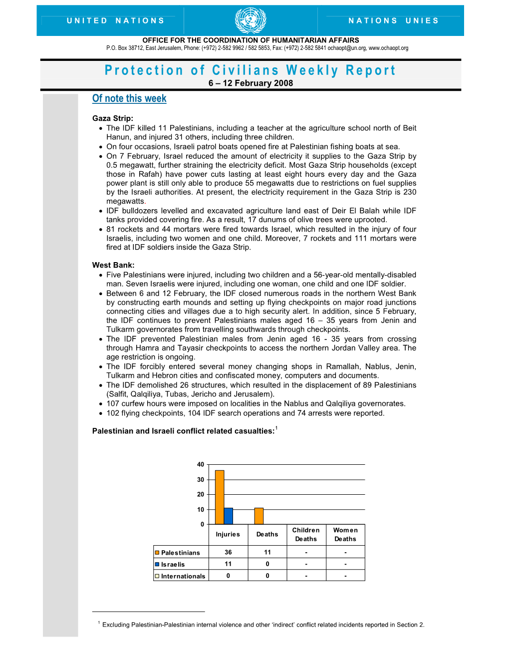 Protection of Civilians Weekly Report 6 – 12 February 2008 of Note This Week