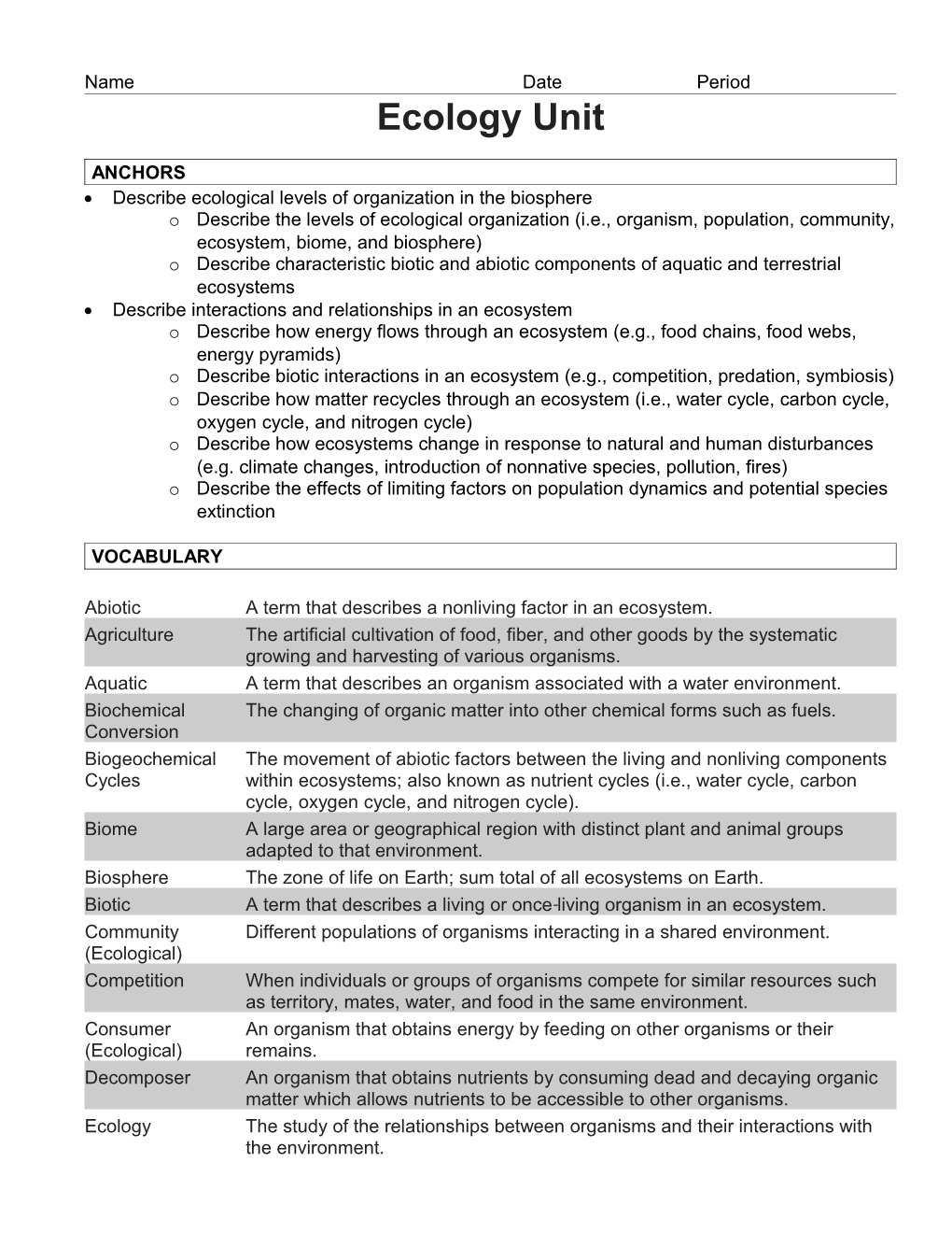 Ch 18 Introduction to Ecology