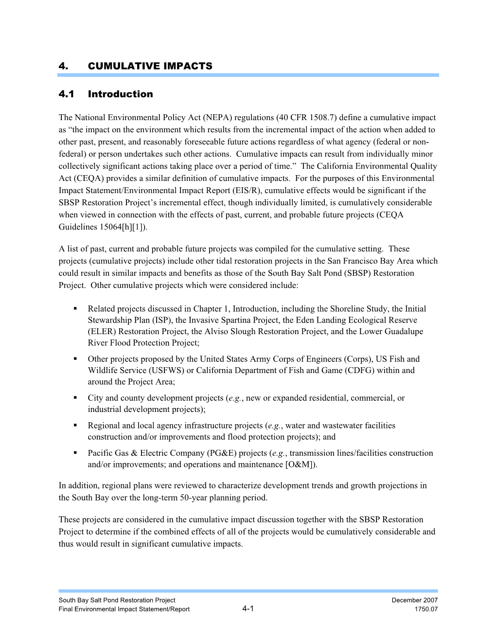 4. CUMULATIVE IMPACTS 4.1 Introduction