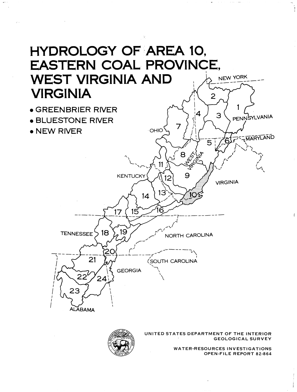 Hydrology of Area 1O, Eastern Coal Province, West Virginia and Virginia Greenbrier River Bluestone River New River