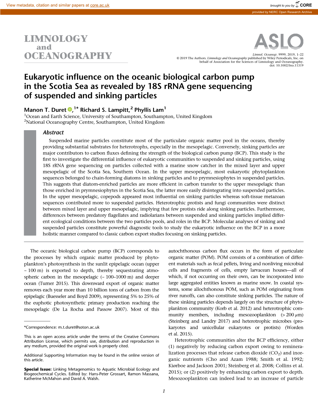 Eukaryotic Influence on the Oceanic Biological Carbon Pump in The