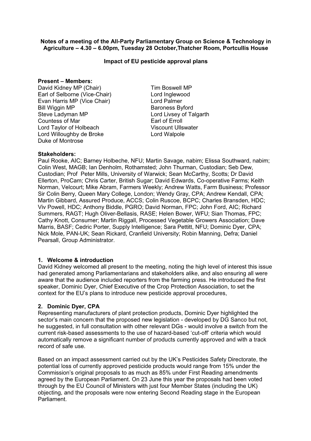 Impact of EU Pesticide Approval Plans