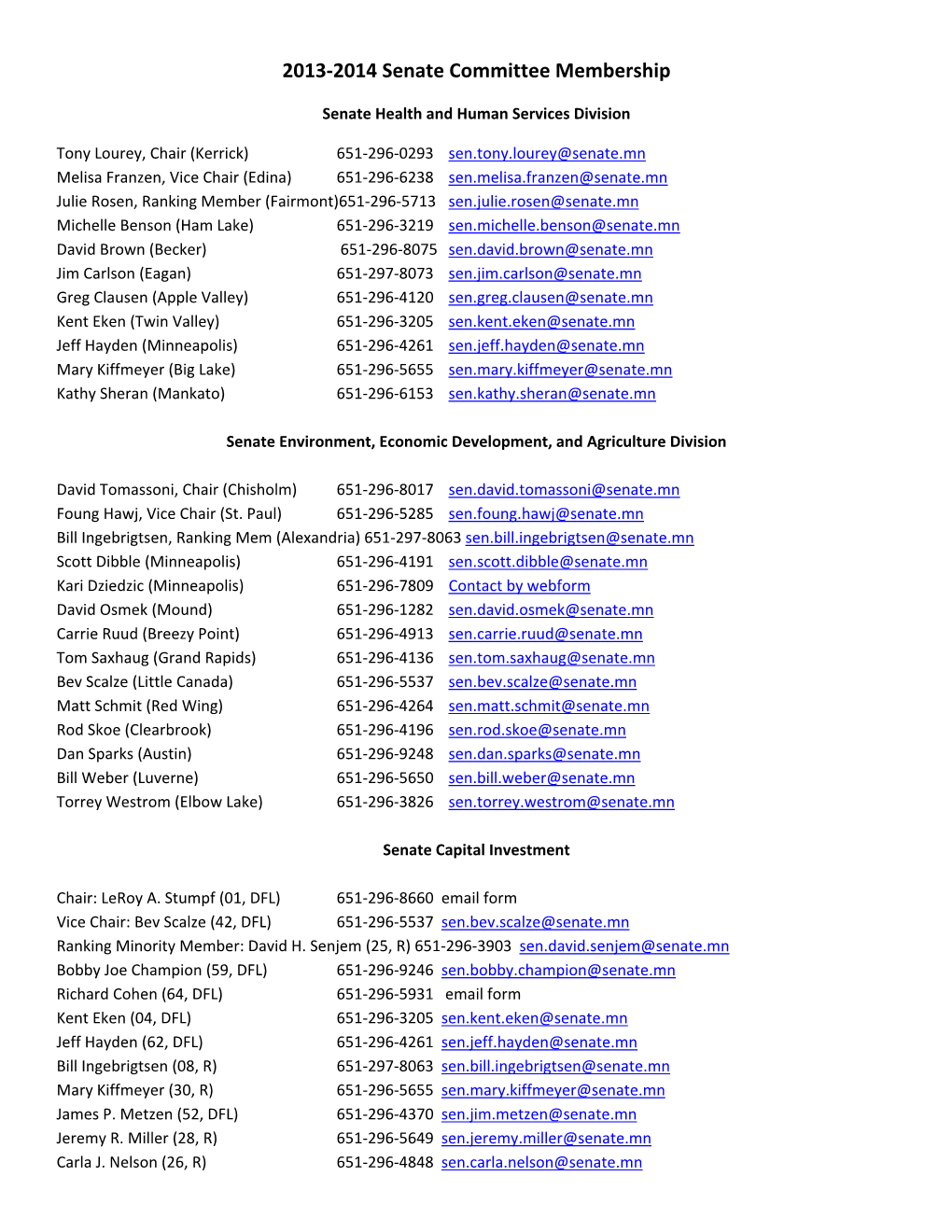 2013-2014 Senate Committee Membership