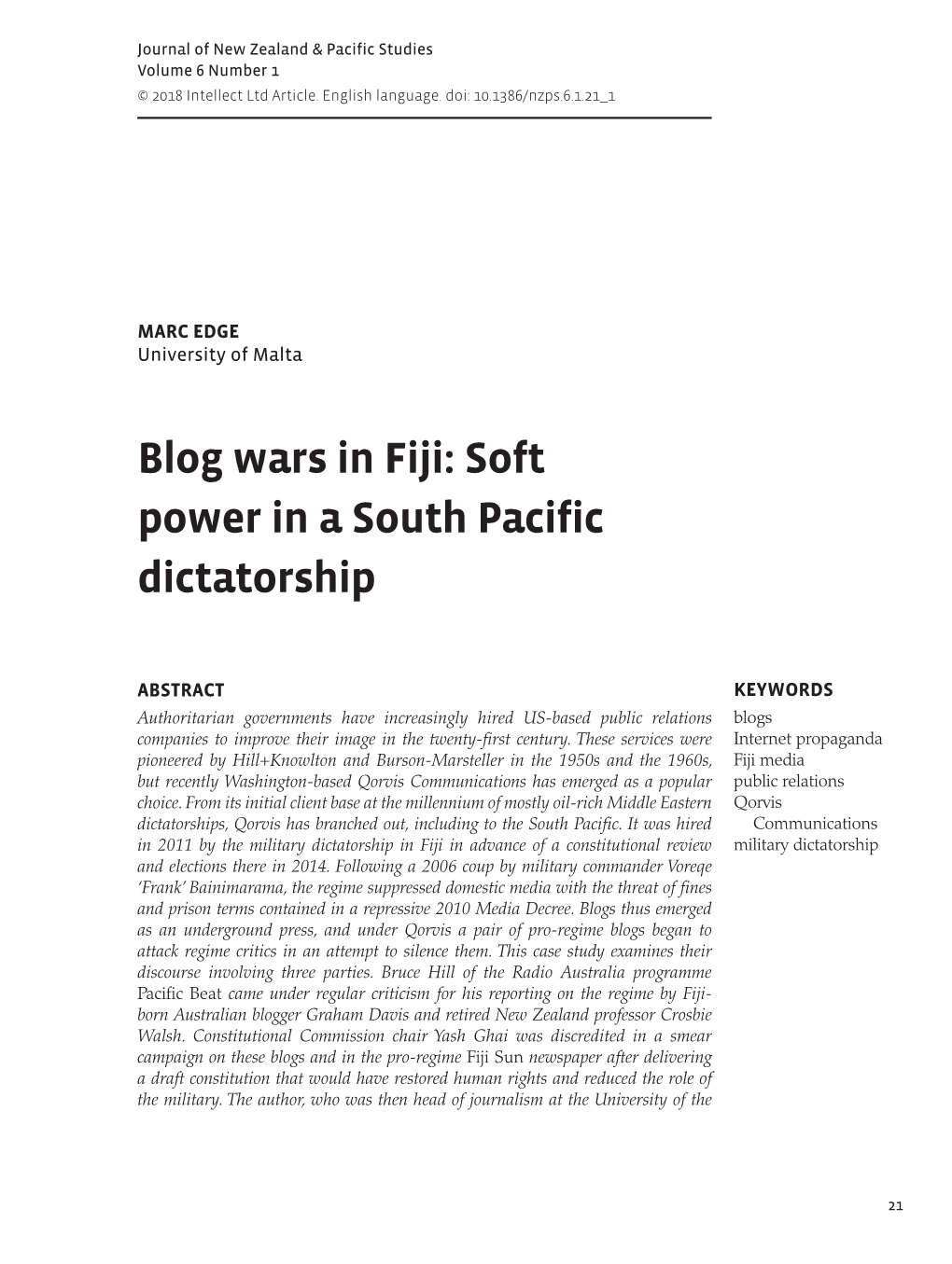 Blog Wars in Fiji: Soft Power in a South Pacific Dictatorship