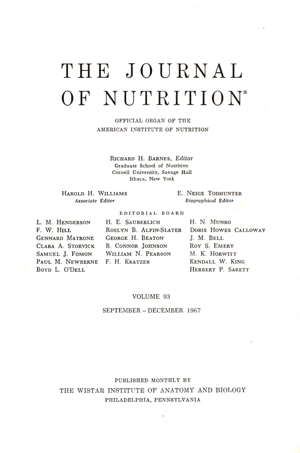 The Journal of Nutrition 1967 Volume 93 No.1