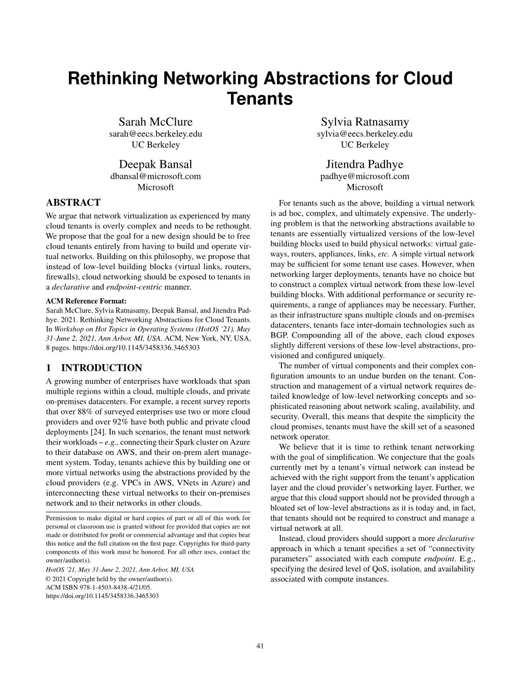 Rethinking Networking Abstractions for Cloud Tenants